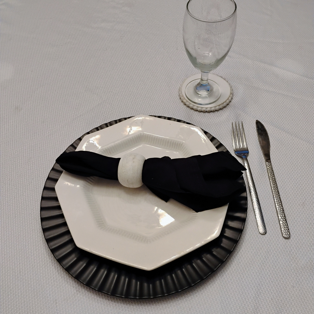 Set of 4 black matte charger plates 13" ribbed edge modern table decor hosting